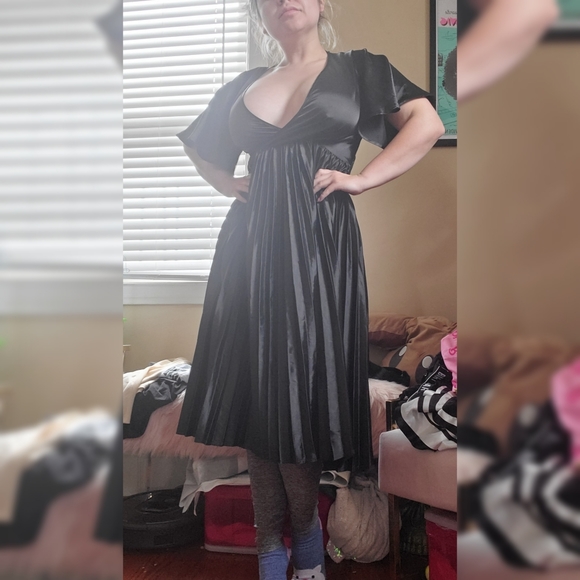 Black pleated satin dress from Pretty Little Thing